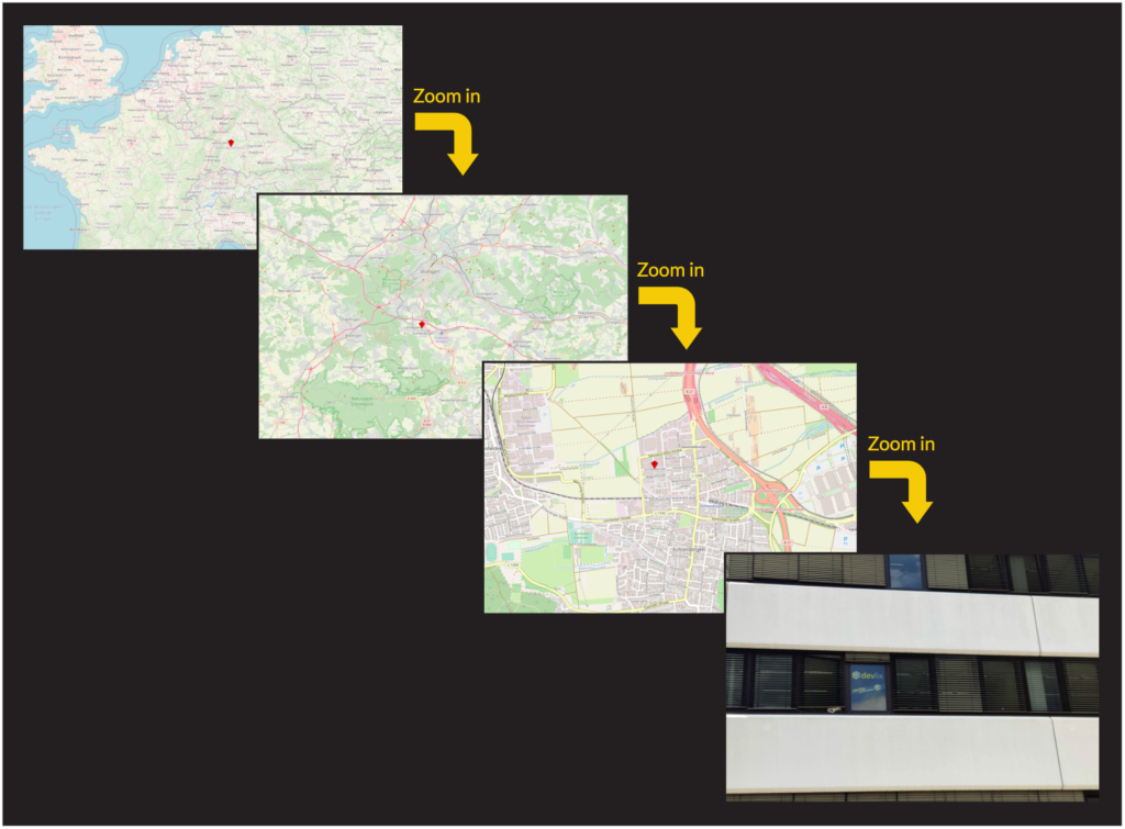 Verschiedene Abstraktionsebenen eines Ortes auf einer Karte